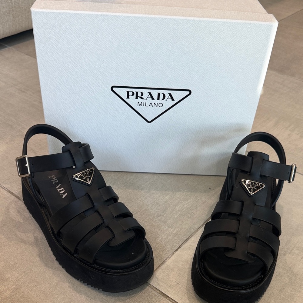Prada Black Strappy Leather Sandals